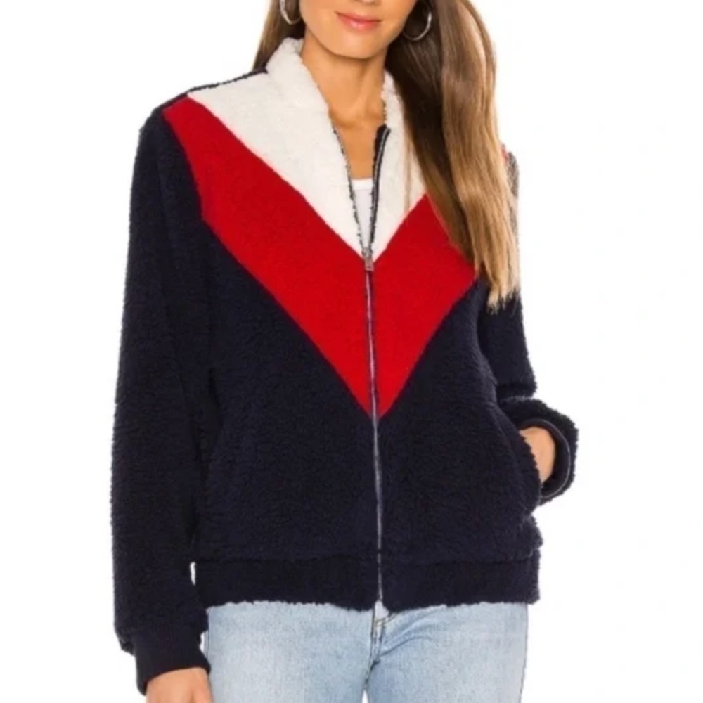UGG Navy Blue Annalise Plush Teddy Zip Front Chevron Jacket